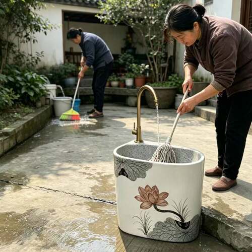 阳台户外拖把池一体加高墩布池家用卫生间庭院长方形陶瓷水槽地盆