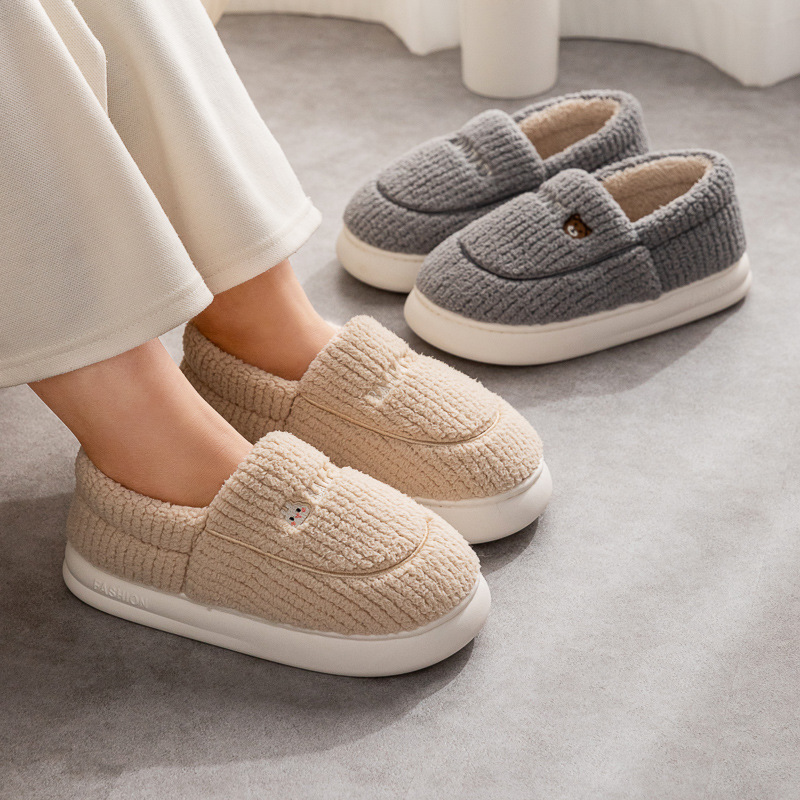 纯色居家用女士新款棉鞋软底防滑休闲室内包跟保暖情侣棉拖鞋