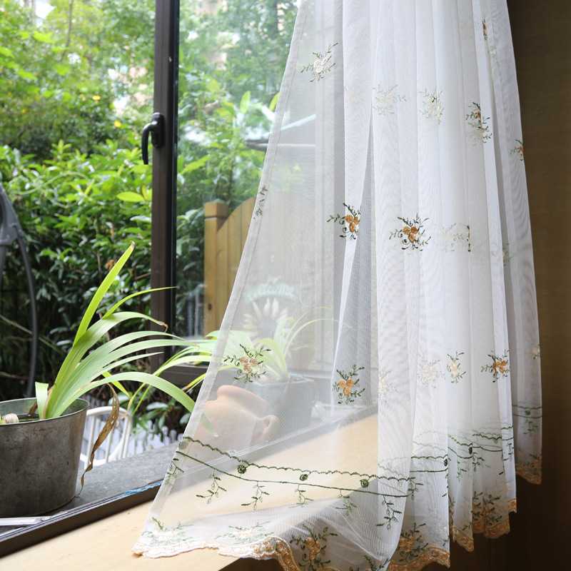 新款直销鸢尾乡旅黄色小花苞半帘窗帘门帘美式乡村穿杆免打孔咖啡