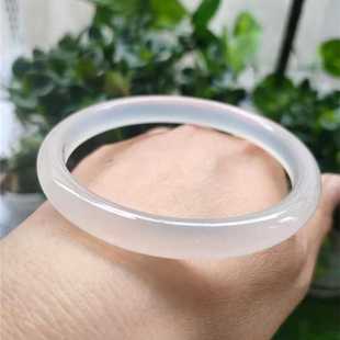 新款直销时尚白月光窄条手镯冰润白玉髓手镯8-9mm窄版白玛瑙手镯8