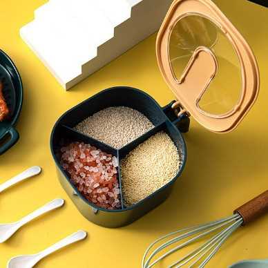 新款直销调味盒组合套装四格一体厨房家用收纳调味盒带盖带勺北欧