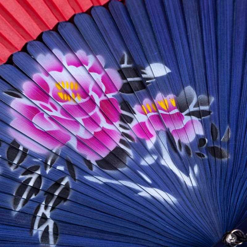 新款直销头青喷绘扇花鸟美女图女扇珠光柄喷绘丝绸扇子折扇旗袍配