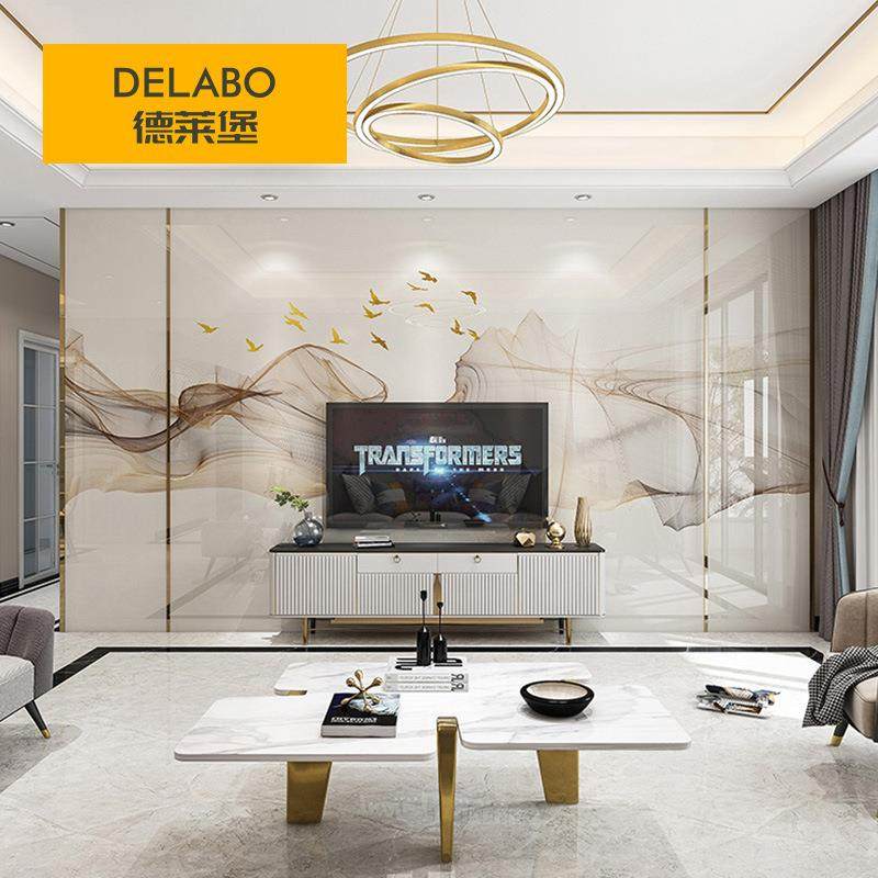 新款直销轻奢现代微晶石客厅电视背景墙瓷砖大理石材简约金属条边
