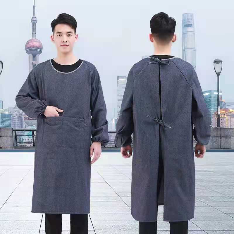 新款直销牛仔工作服反穿衣防污长袖劳保大褂罩衣加厚电焊围裙搬运