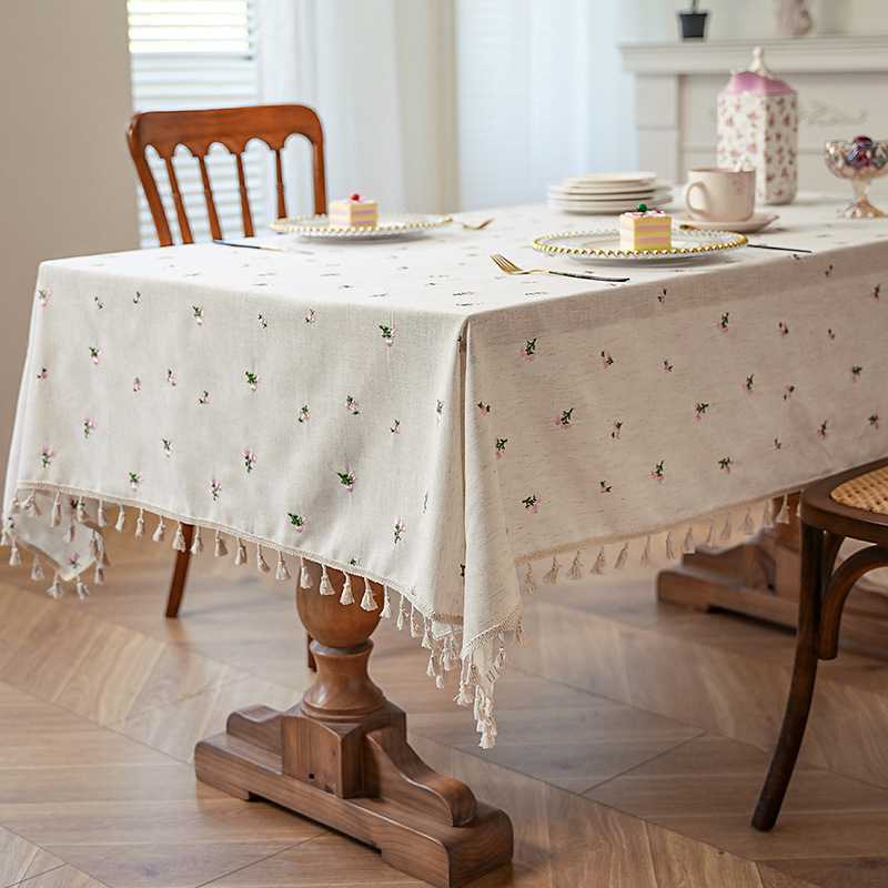 新款直销新款防尘加厚亚麻小清新碎花桌布ins风高级感书桌餐桌布