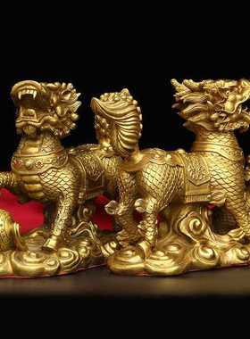 新款直销包邮黄铜吉祥如意麒麟摆件一对戏珠麒麟家居装饰品玄关客