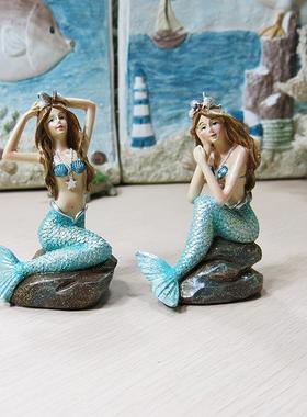 新款直销亚马逊树脂美人鱼摆件客厅桌面地中海海洋景观橱窗装饰树