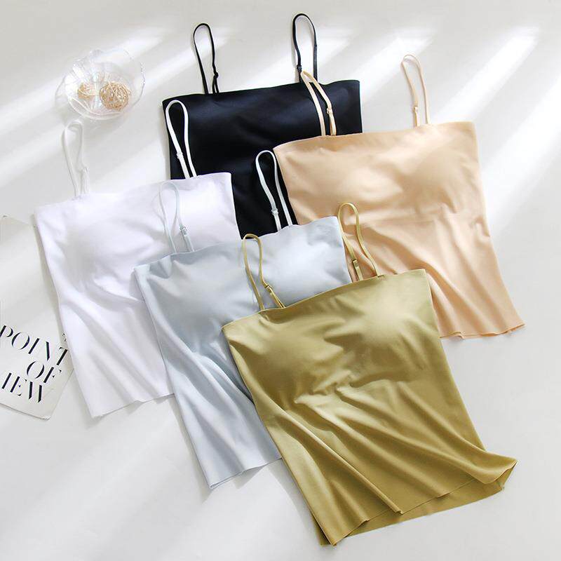 新款直销夏季性感固定杯吊带内衣女修身显瘦一体式带胸垫背心无痕