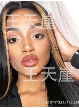 新款直销2020欧美新款假发女 气质中分黑色长直发染色黄色渐变色