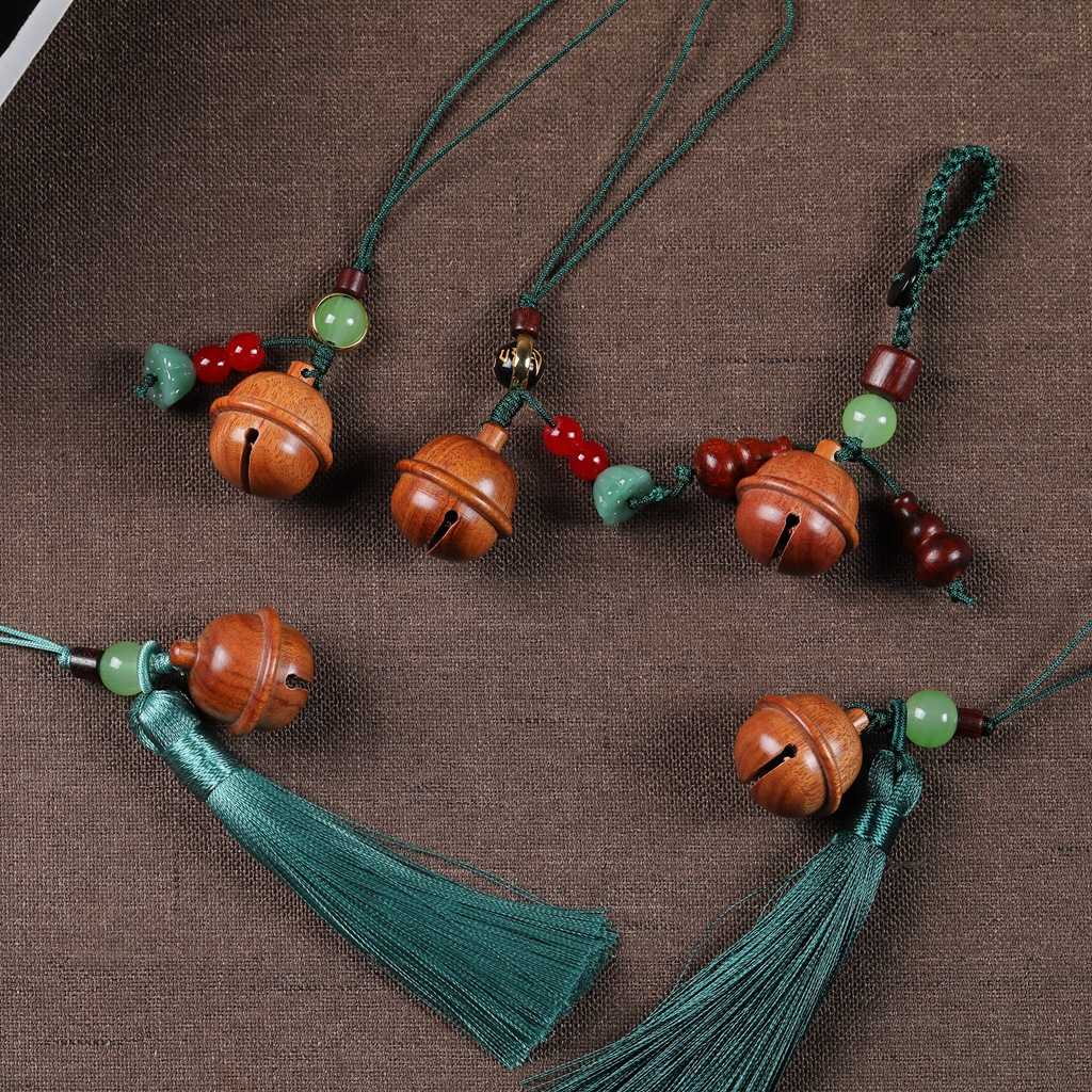 新款直销花梨木质玲铛可开合相思豆吊坠 创意钥匙扣小叮当挂件扩