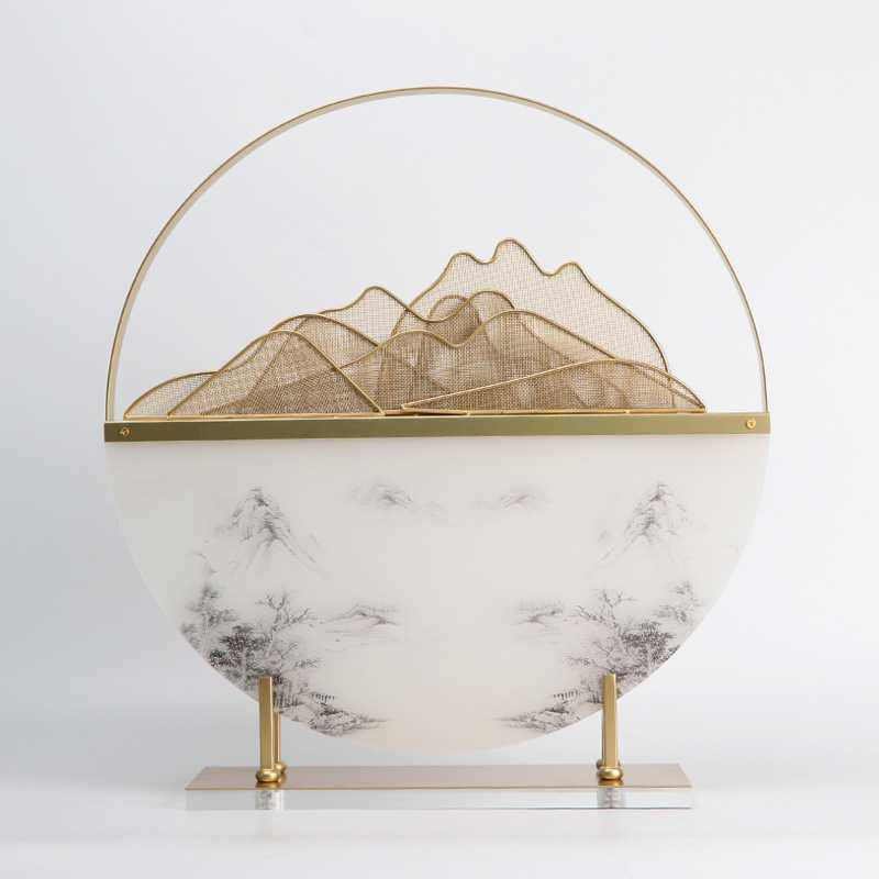 新款直销新中式创意铁艺假山工艺品客厅电视柜玄关摆件酒店办公桌