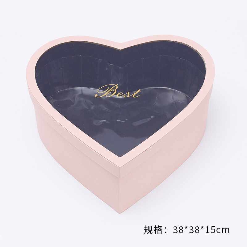 新款直销圆形开窗礼盒黑色心形爱心插花大号圆礼盒玫瑰花束包装情