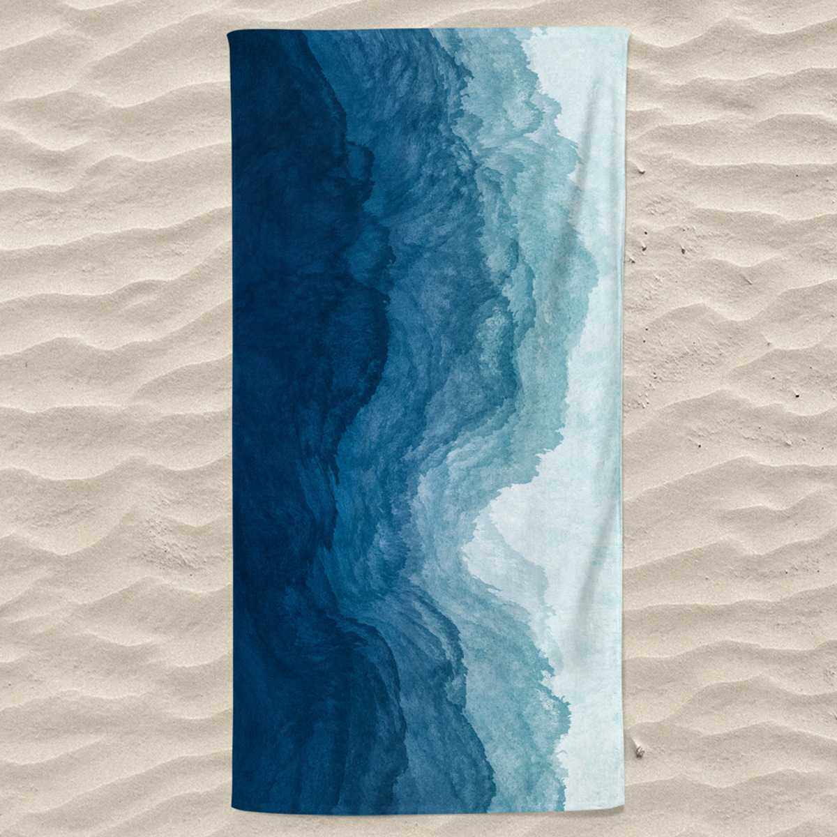 新款直销外贸超细纤维波吸水速干游泳蓝色抽象水彩油画图案印花沙,居家布艺,浴巾,淘宝优惠券,粉丝福利购,淘宝优惠卷