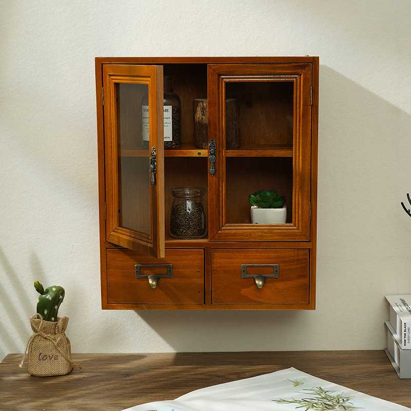 新款直销日式复古双开门防尘收纳盒家居陈列收纳柜桌面杂物整理木