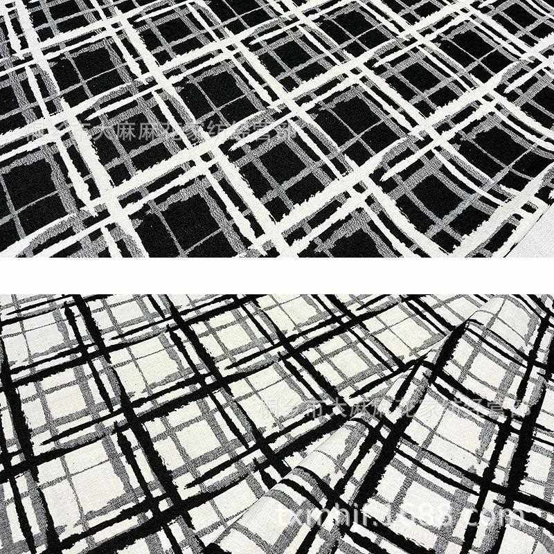 新款直销仿羊绒格子布料窗帘抱枕雪尼尔色织提花面料几何欧式黑白