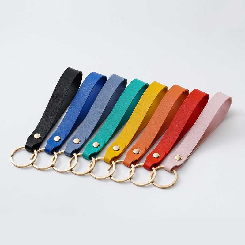 新款直销创意PU皮革纯色钥匙扣长款金属钥匙环简约商务汽车皮质钥