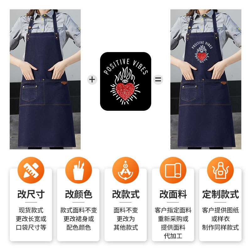 新款直销外贸跨境全棉帆布加厚牛仔围裙防污家用厨房工作制服围兜