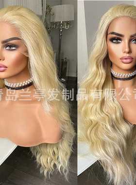新款直销欧美假发女士金色全前蕾丝假发Wigs小卷长卷发化纤头套