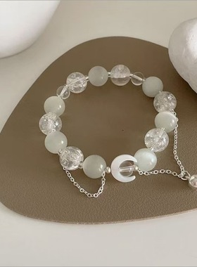 敦煌金色平安锁琉璃珠手链新中式爆花珠月亮手环小众个性情侣手饰