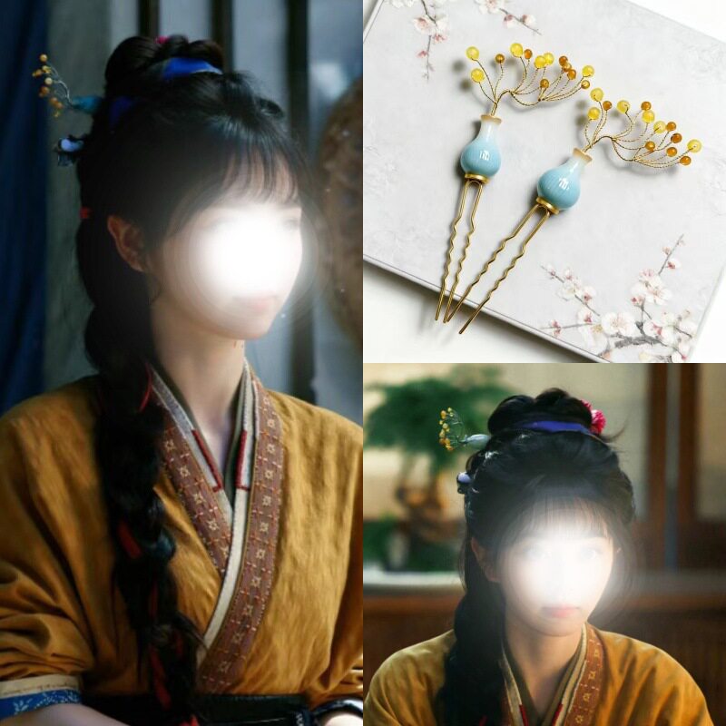 明星田曦薇长玉同款花瓶发钗新中式古风汉服妆造点缀小钗掩鬓簪子