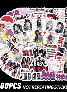60贴BABYMONSTER韩国女团贴纸ins风创意装饰笔记本文具手帐素材贴