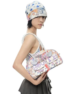 韩代youthbath x Oliwa联名正品直邮y2k轻亚风印花翅膀波士顿包