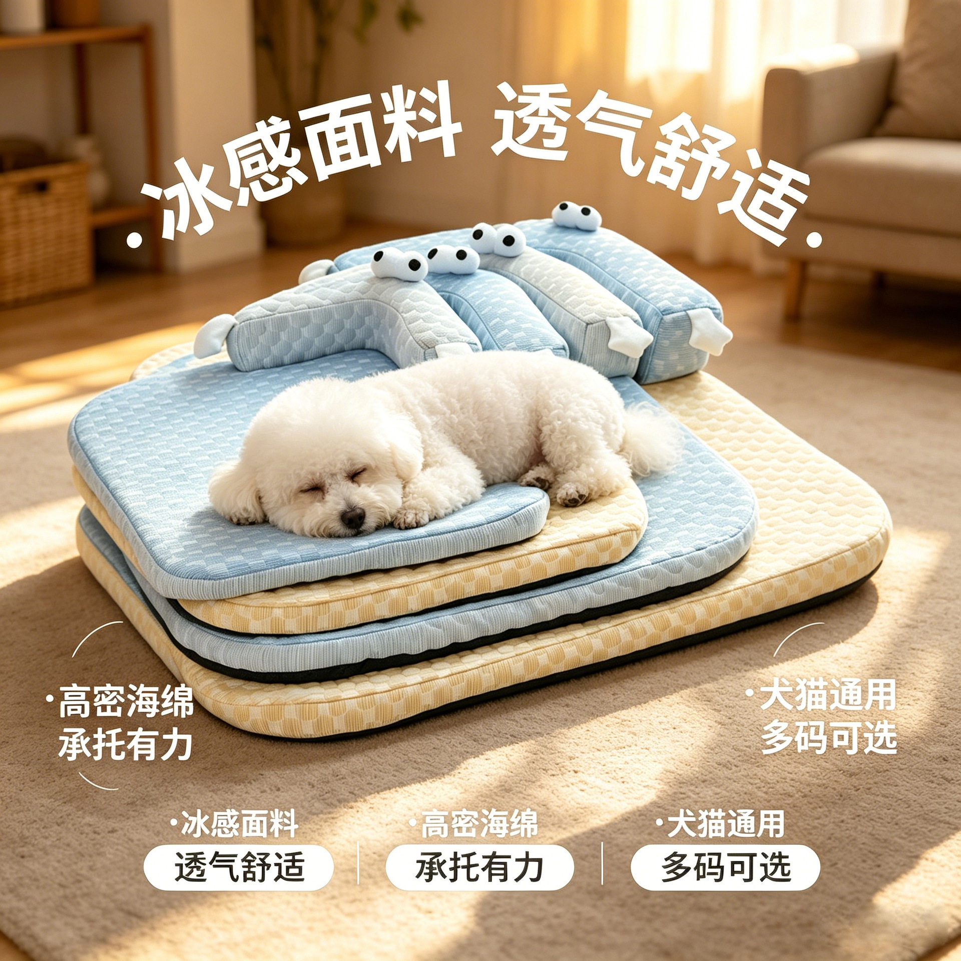 狗窝猫窝夏季降温宠物冰垫四季通用可拆洗冰豆豆睡垫宠物凉席清凉