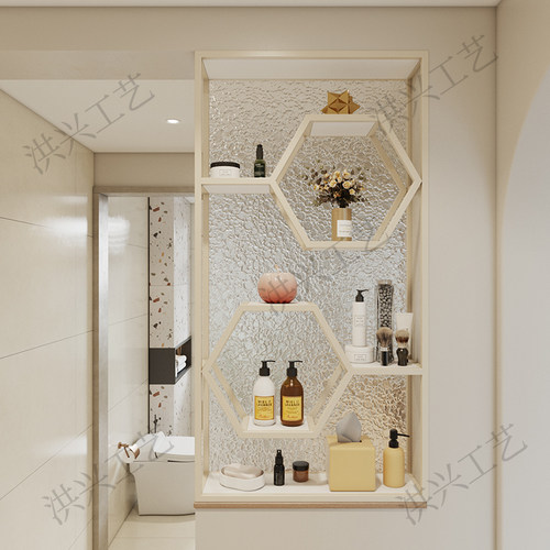 卫生间半墙屏风隔断柜轻奢干湿区洗手台客厅现代简约长虹玻璃定制