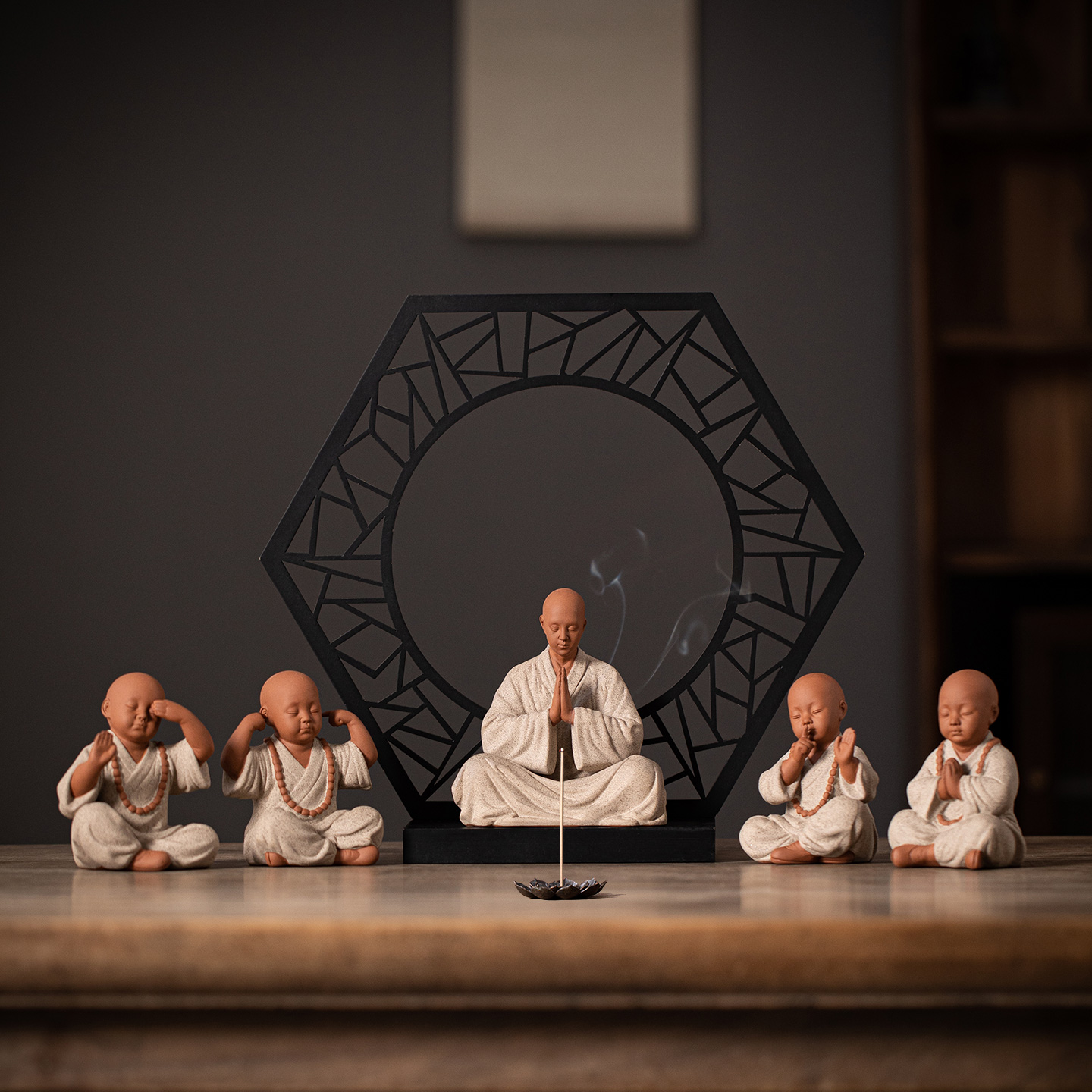 彩砂复古书房办公室陶瓷小和尚