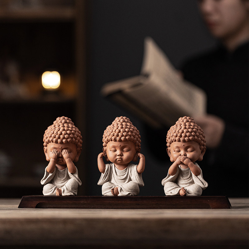 复古禅意可爱宝宝小如来佛像紫砂陶瓷摆件创意家居茶桌可养装饰品