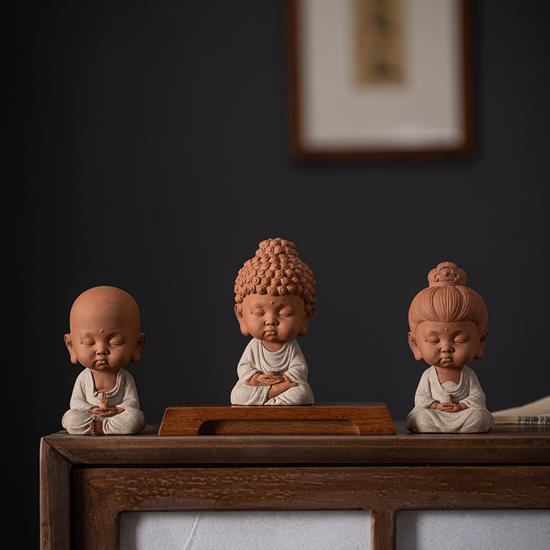 憨匠先生白婆娑三圣陶瓷摆件