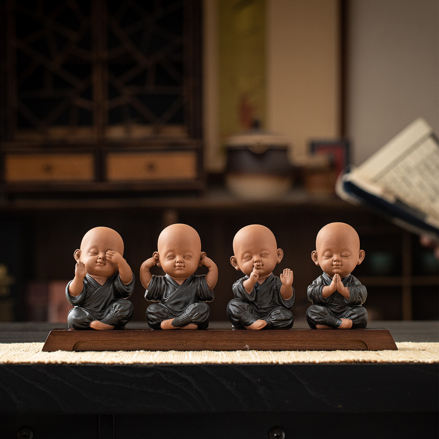 中式四不小沙弥陶瓷摆件高端紫砂茶宠创意家居茶室茶桌装饰品摆设