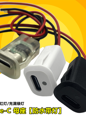 TYPE-C母座2P电源延长 透明/黑白色带灯连接线USB3.1带线充电接口