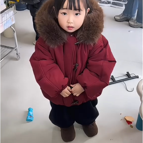 儿童韩版棉服女童冬季加绒加厚大毛领棉衣男童保暖牛角扣时髦棉袄