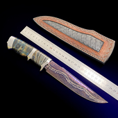 新款 手工锻造瑞典大马士革钢烤蓝S型羽毛纹收藏把玩直刀握感舒适