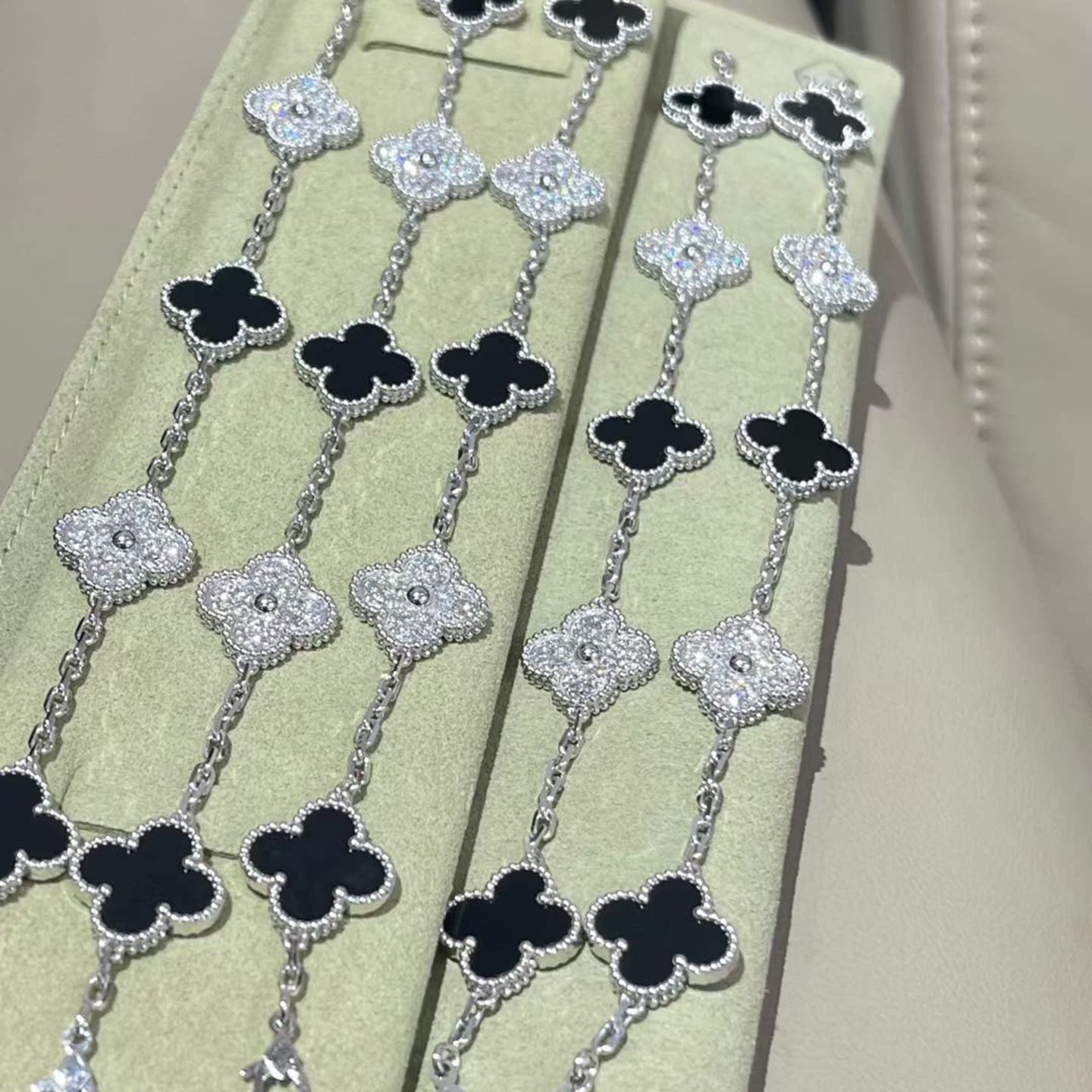 网红明星同款18K金包银四叶草五花熊猫间钻手链玫瑰金黄金白金