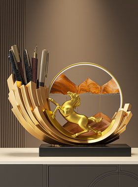 风生水起招财马到成功流沙画摆件笔筒办公室桌面马年装饰开业礼物