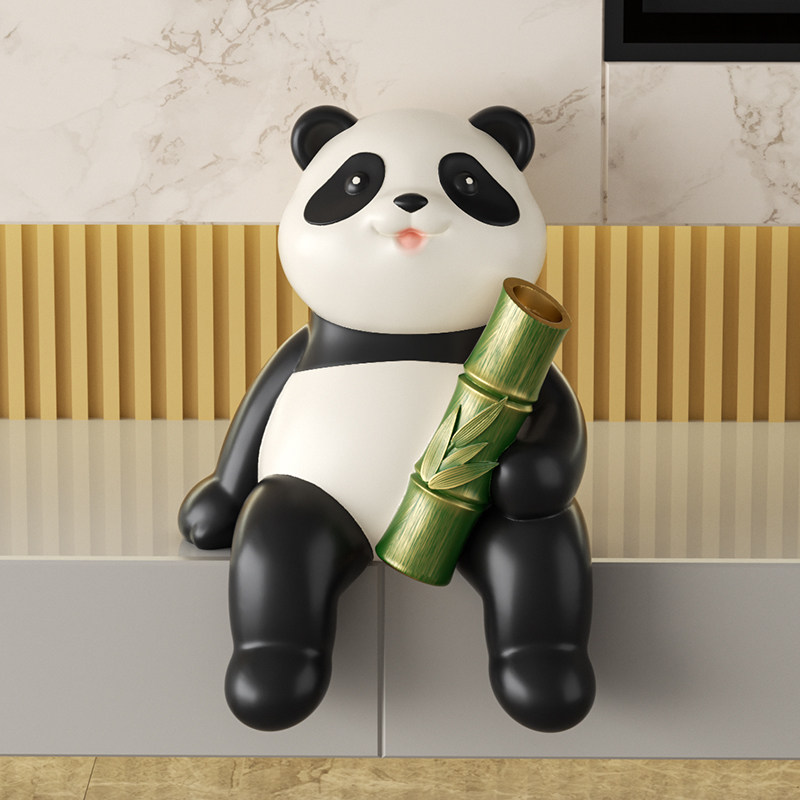 熊猫文创坐姿吊脚娃娃电视柜玄关桌面摆件房间客厅装饰品乔迁礼品