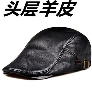 秋冬季男士帽潮真皮贝雷帽女帽子牛皮前进帽体闲老头鸭舌帽保暖