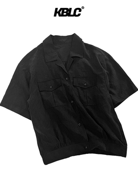 KBLC®Active Lab莱赛尔纤维做旧效果褶皱面料古巴领工装短袖衬衫