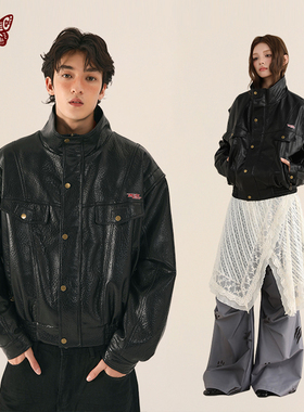 KBLC符龙飞同款重磅西湖绣花夹克pu皮男立领春秋短款机车PU皮外套