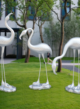 抽象仙鹤玻璃钢白鹭摆件房地产楼盘景观商场小区庭院水池水景雕塑