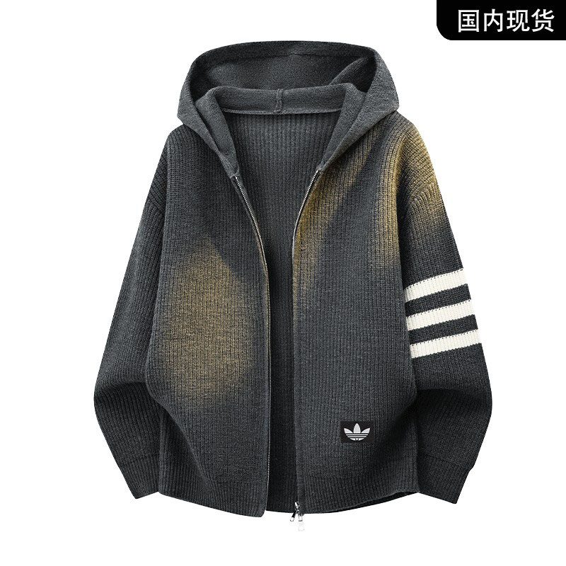 【官方奥特莱斯】品牌折扣情侣连帽开衫毛衣男女秋冬季休闲针织外