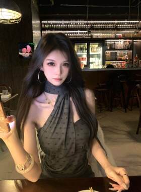 甜虾派SWEET YILIN 灰色波点抹胸甜辣风露背系带修身显瘦上衣女
