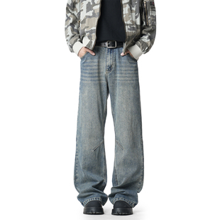 设计感直筒阔腿裤 街头宽松水洗牛仔裤 男生美式 WAINOT潮牌2025新款
