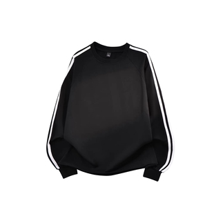 t恤春秋季 WAINOT美式 街头黑色三杠上衣260g重磅纯棉宽松圆领长袖