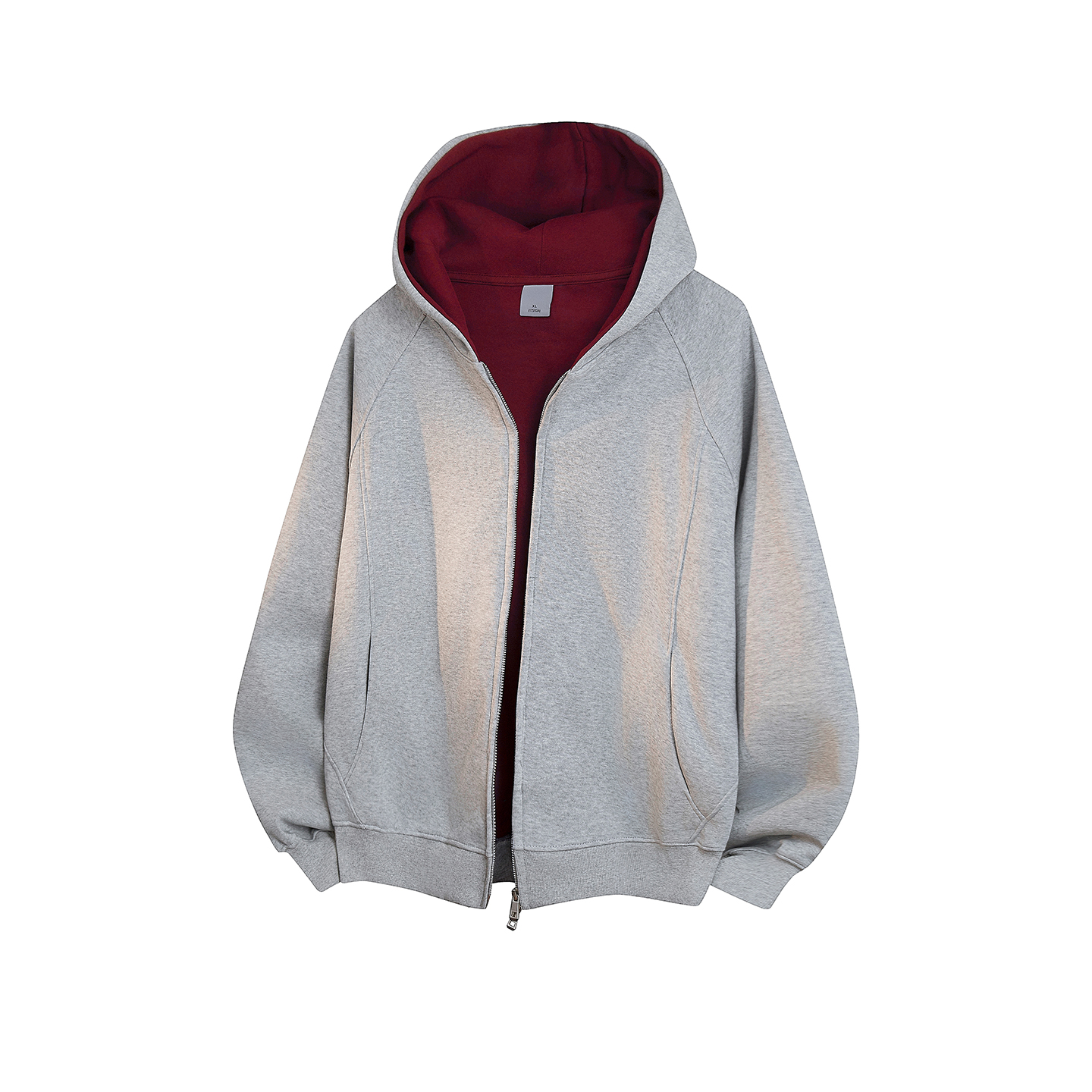 WAINOT潮牌撞色连帽卫衣外套秋季男款400g重磅花灰色美式红色帽衫