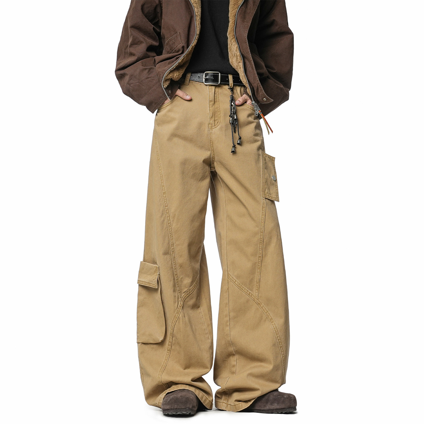 美式痞帅设计感工装裤阔腿拖地裤