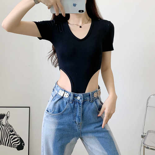 连体衣高叉开裆女性感短