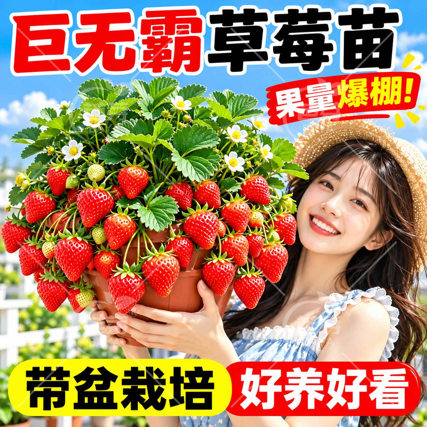 草莓苗秧苗带土四季结果奶油红颜盆栽带花带果真红美玲阳台盆栽